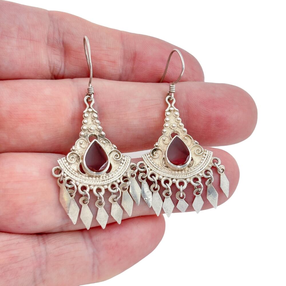 Vintage Sterling Silver Carnelian Chandelier Earrings